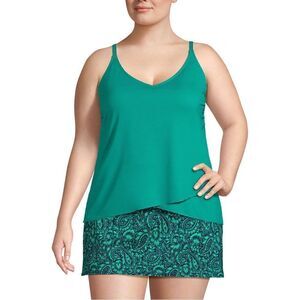 Land’s End Plus size tulip hem adjust straps soft cup tankini Island Emerald Var